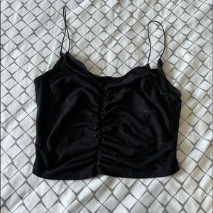 ASOS DESIGN crop cami with ruched front and skinny straps in black